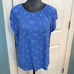 LOFT Blue Short-Sleeve Floral Tee